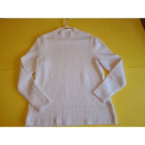 Womens XL Knit Sweater Poof Sleeve Ribbed Hem High Neck Solid White Rachel Roy - Picture 1 of 10